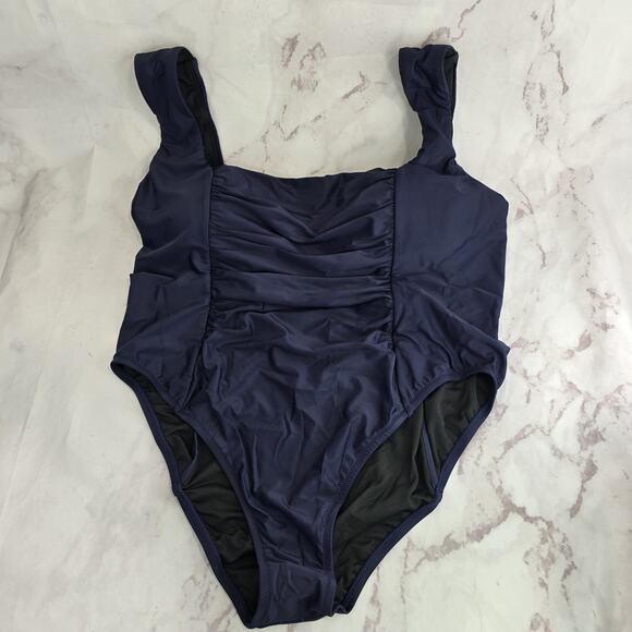 J Crew Swim 22 3X Blue One Piece Square Neck Ruched Bikini Coverage - Picture 1 of 14